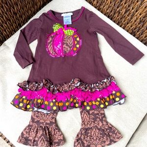 Bonnie Baby, 2 piece matching outfit, Brown, Pink & Green, Size 24 Month